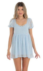 Dotted Lace Two Piece Dress Set in Blue